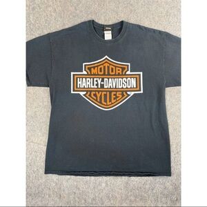 Harley Davidson T-Shirt Men's XL Black Orange Shield Logo Short Sleeve Crew Neck